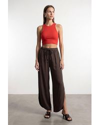 Dilvin - Tencel Wide-Leg Crepe Trousers With Slit - Lyst