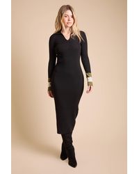 Dorothy Perkins - Polo Collar Knitted Midi Dress With Tipped Cuff Detailing - Lyst