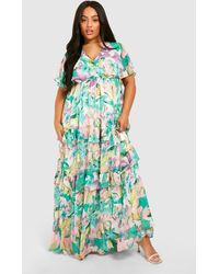 Boohoo - Plus Floral Print Angel Sleeve Maxi Dress - Lyst