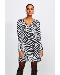Karen Millen - Zebra Wrap Long Sleeve Jersey Dress - Lyst