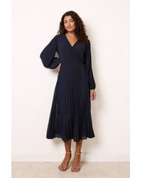 Blue Vanilla - Elasticated Waist Long Sleeve V-Neck Midi Dress - Lyst