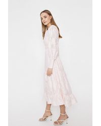 Warehouse - Midi Dress In Floral Jacquard - Lyst