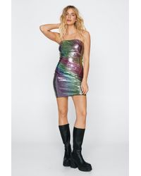 Nasty Gal - Ombre Sequin Ruched Bandeau Mini Dress - Lyst