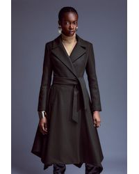 Karen Millen - Italian Manteco Wool Blend Double Breasted Belted High Low Trench Coat - Lyst