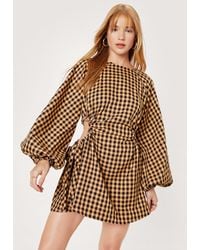 Nasty Gal - Petite Check Ruched Side Cut Out Mini Dress - Lyst