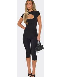 EGO - Capri Short Sleeve High Neck Keyhole Capri Jumpsuit - Lyst