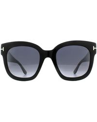 Tom Ford - Square Shiny Black Smoke Grey Mirror Sunglasses - Lyst