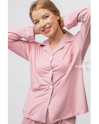 The Colourful Aura - Pink Plain Soft Cotton Long Sleeve Night Suit Women's Silk Sleepwear Pyjama Set - Lyst