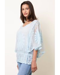 Blue Vanilla - Elasticated Waist Three Quarter Sleeve Round Neck Top - Lyst
