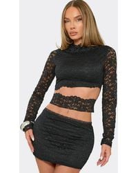 EGO - Long Sleeve High Neck Cut Out Lace Top - Lyst