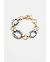 Mood - Two Tone Crystal And Polished Link T Bar Bracelet - Lyst