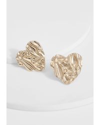 Boohoo - Hammered Heart Stud Earrings - Lyst