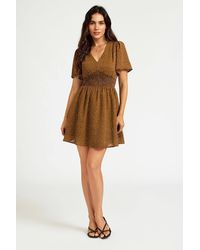 FS Collection - Polka Dot V-Neck Mini Dress With Shirred Waist - Lyst