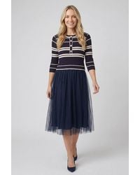 Izabel London - Striped Knit Mesh Texture Midi Dress - Lyst
