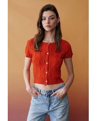 Dilvin - Cropped Jacquard Button Cardigan - Lyst