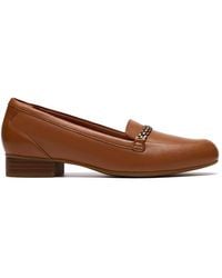 Clarks - Juliet Mia Tan Leather Loafers, Slip Ons - Lyst