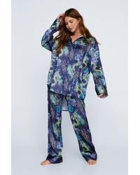Nasty Gal - Satin Dragon Print Oversized Pajama Pants Set - Lyst