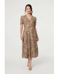 Izabel London - Animal Print Belt Detail Midi Dress - Lyst
