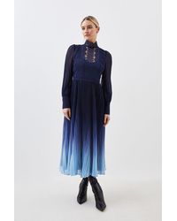 Karen Millen - Petite Long Sleeve Ombre Guipure Lace Maxi Dress - Lyst