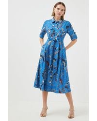 Karen Millen - Petite Floral Batik Linen Woven Shirt Dress - Lyst