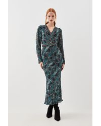 Karen Millen - Petite Printed Georgette Woven Maxi Dress With Scarf Detail - Lyst