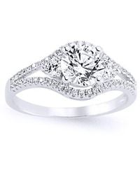 Jewelco London - Cz Split Shoulder-Set Solitaire Engagement Ring - Lyst