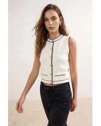 WOVCOR - Contrast Trim Button Detail Sleeveless Knit Top - Lyst