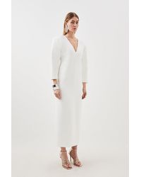 Karen Millen - Petite Compact Stretch Tailored Ruched Sleeve Maxi Dress - Lyst