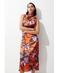 Karen Millen - Tall Batik Floral Hammered Satin Column Midi Dress - Lyst