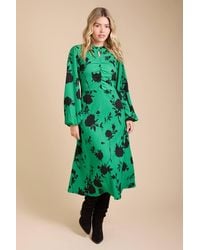 Dorothy Perkins - Floral Keyhole Ruched Front Blouson Sleeve Jersey Midi Dress - Lyst