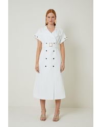Karen Millen - Petite Linen Viscosefluid Tailored Double Breasted Belt Midi Shirt Dress - Lyst