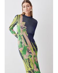 Karen Millen - Slinky Jacquard Long Sleeve Knitted Maxi Dress - Lyst