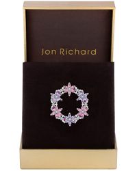 Jon Richard - Silver Plated Pink Floral Cubic Zirconia Wreath Brooch - Gift Boxed - Lyst
