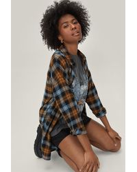 Nasty Gal - Oversized Longline Collared Check Shirt - Lyst