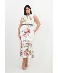 Karen Millen - Plus Size Diamante Trim Floral Woven Sleeveless Maxi Dress - Lyst