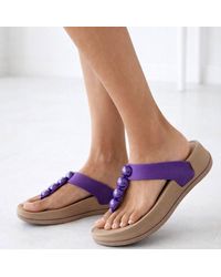 Absolute Footwear - Easy Slip On Beaded Wedged Toe Bar Summer Sandals Flip Flops - Lyst
