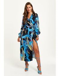 Liquorish - Multicolour Abstract Print Midi Wrap Dress With Long Sleeves - Lyst