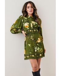 Karen Millen - Lydia Millen Floral Belted Woven Mini Shirt Dress - Lyst