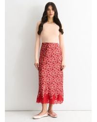 Gini London - Floral Lace Trim Bias Midi Skirt - Lyst