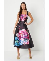 Coast - Twill Dress With Square Neck And Placement Print - Lyst