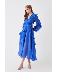 Coast - Print Mix Ruffle Long Sleeve Dress - Lyst