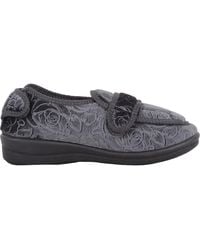 Absolute Footwear - Easy Slip On Touch & Close Velour Slipper With Embossed Floral Design - Lyst