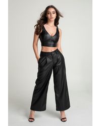 Double Second - Vegan Leather Wide Leg Trousers - Lyst