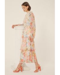 Oasis - Lace Balloon Sleeve Floral Tiered Midi Dress - Lyst