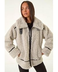 Roman - Petite Borg Contrast Aviator Coat - Lyst