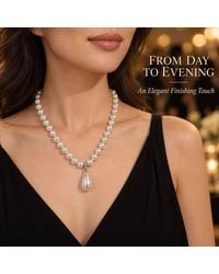 BluCore - 12Mm Pearl-Effect Necklace With Teardrop Pendant & Gift Box - Lyst