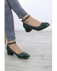 AJVANI - Mid Block Heel Ankle Strap Buckle Comfort Court Shoes - Lyst