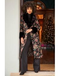 Joe Browns - Statement Long Jacquard Coat With Faux Fur Trim - Lyst