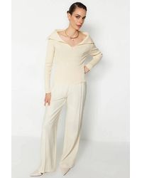 WOVCOR - Carmen Collar Knit Sweater Off-Shoulder Rib Knitted Jumper - Lyst