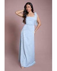 Oasis - Petite Square Neck Chiffon Tie Shoulder Satin Jacquard Bridesmaid Maxi Dress - Lyst